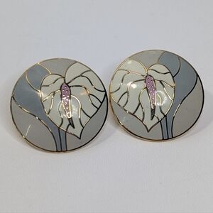 1980s Laurel Burch Pierced Floral Earrings "Antherium" - Vintage Statement